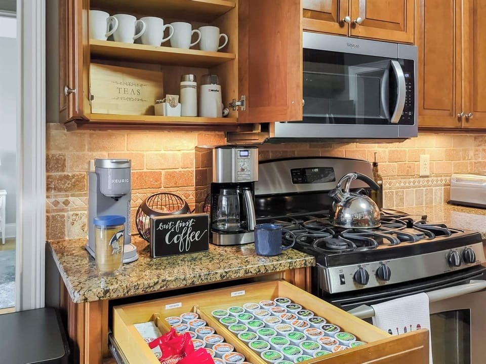 Coffee station ready for your mornings—just bring your favorite brew.