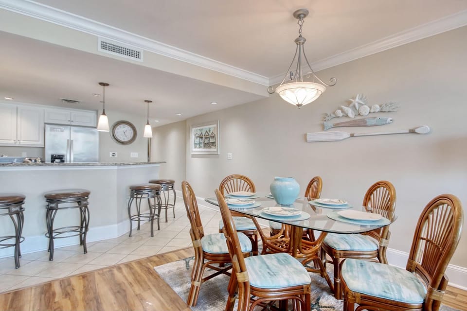 Bright, open dining area with cozy coastal charm
