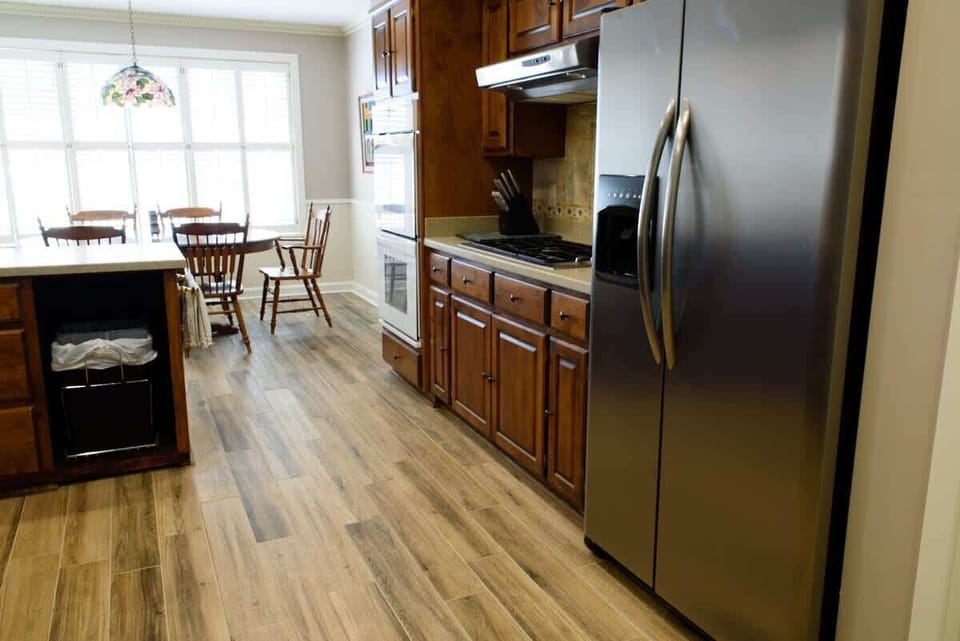 There is plenty of space for several cooks in the kitchen.