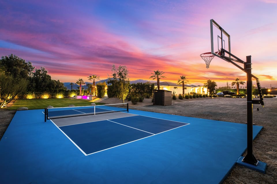 Enjoy Brand New Regulation sized Pickleball Court and Basketball Hoop