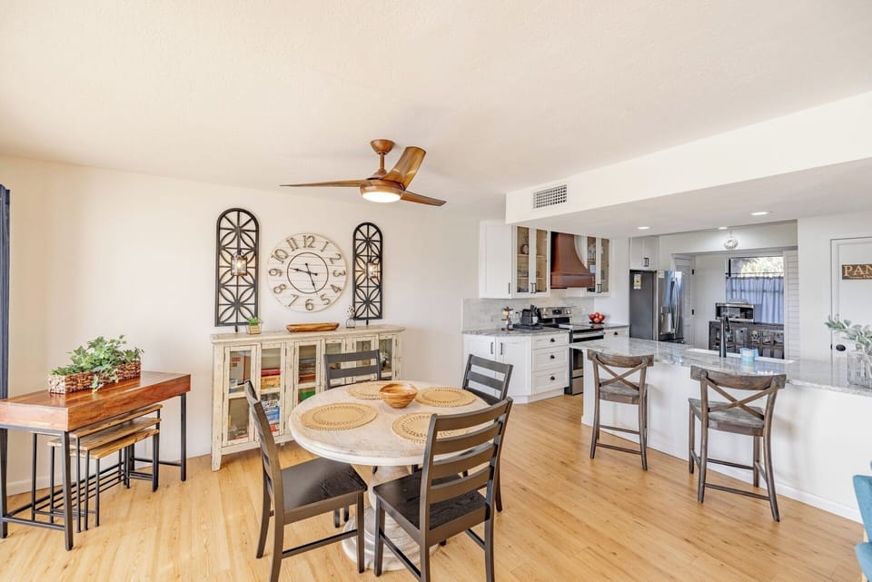 Dining table and bar seating