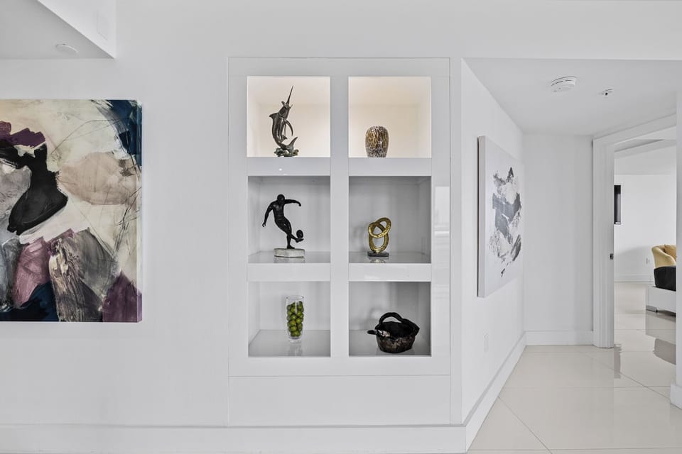 The living room features beautiful decor.