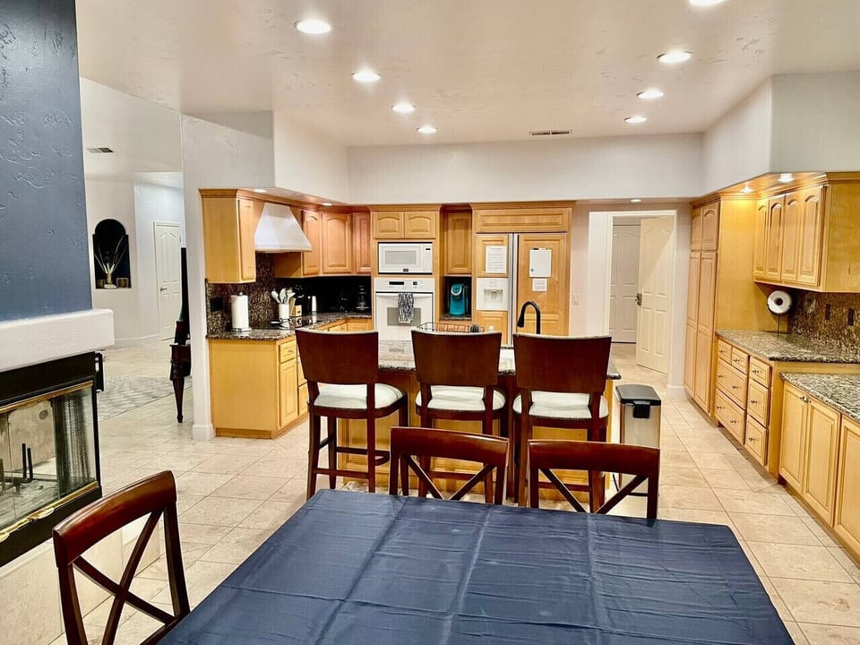 Large kitchen and dining area