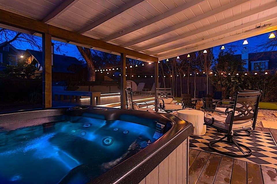 4 person hot tub under the covered patio. TV access available.