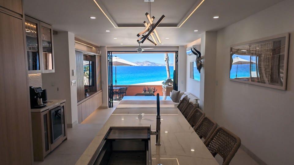 12 foot quartz island with ocean view.