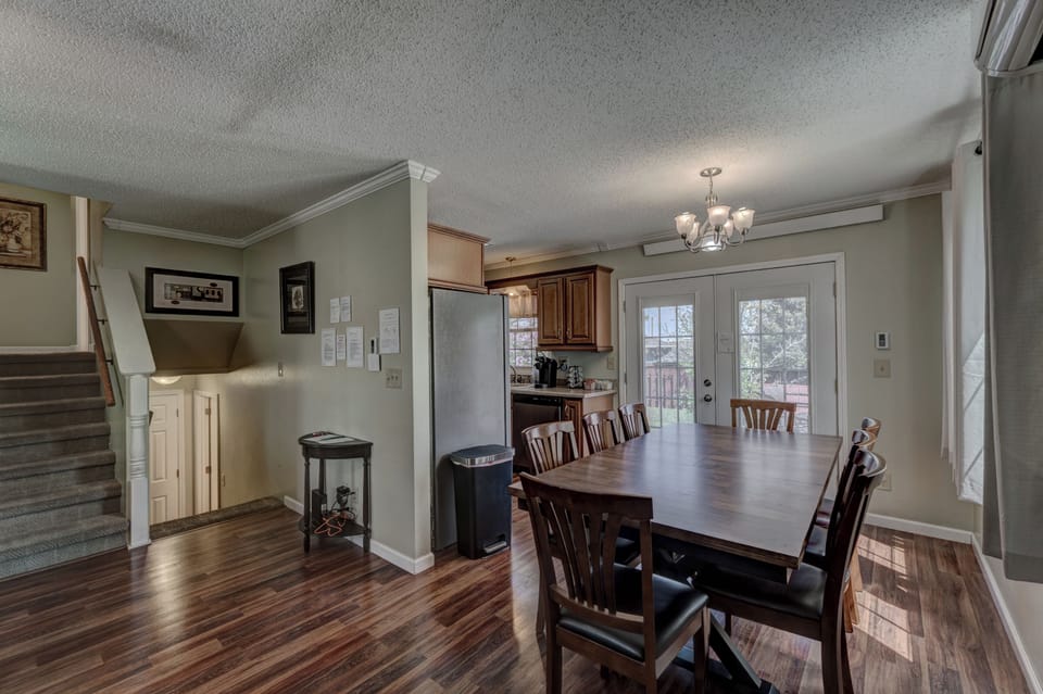 Dining area with dining table with seating for 8-10