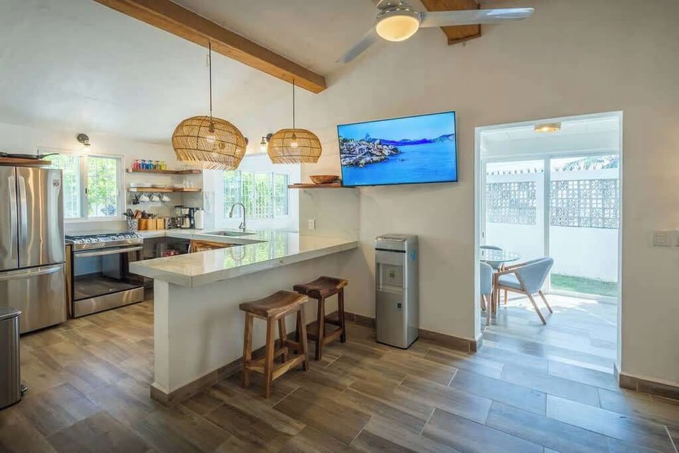 Spacious open-concept kitchen with island seating