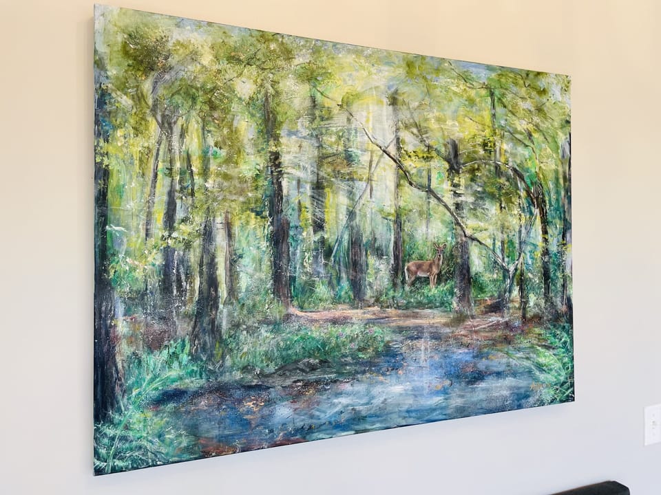 Commissioned original art by local artist captures the actual tree line view