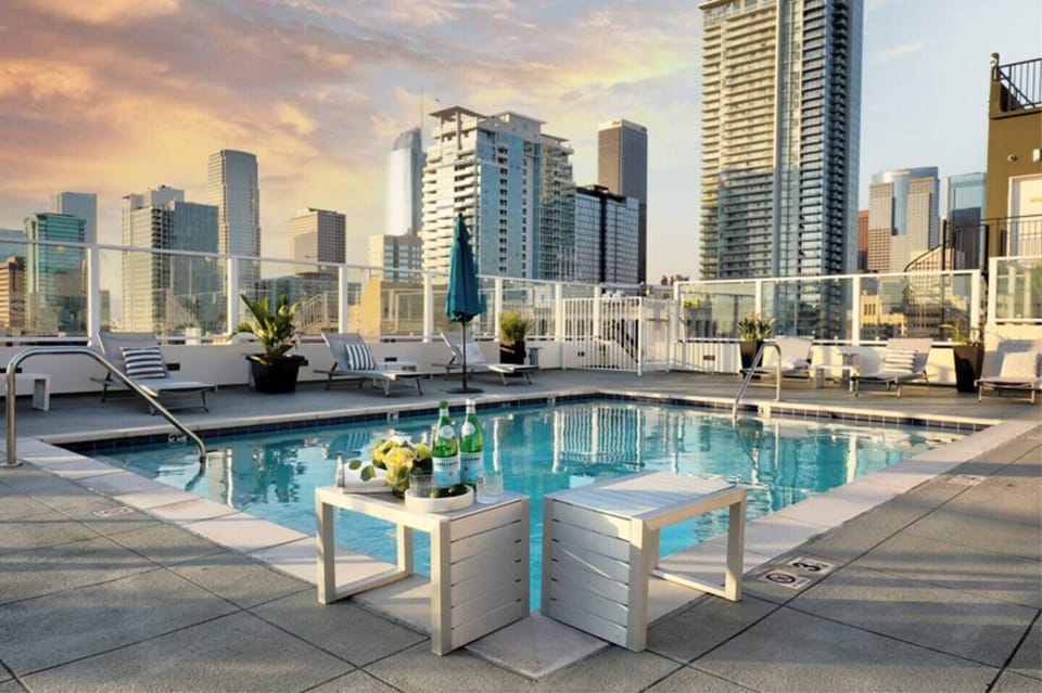 Rooftop pool + skyline views = your private DTLA escape in the sky