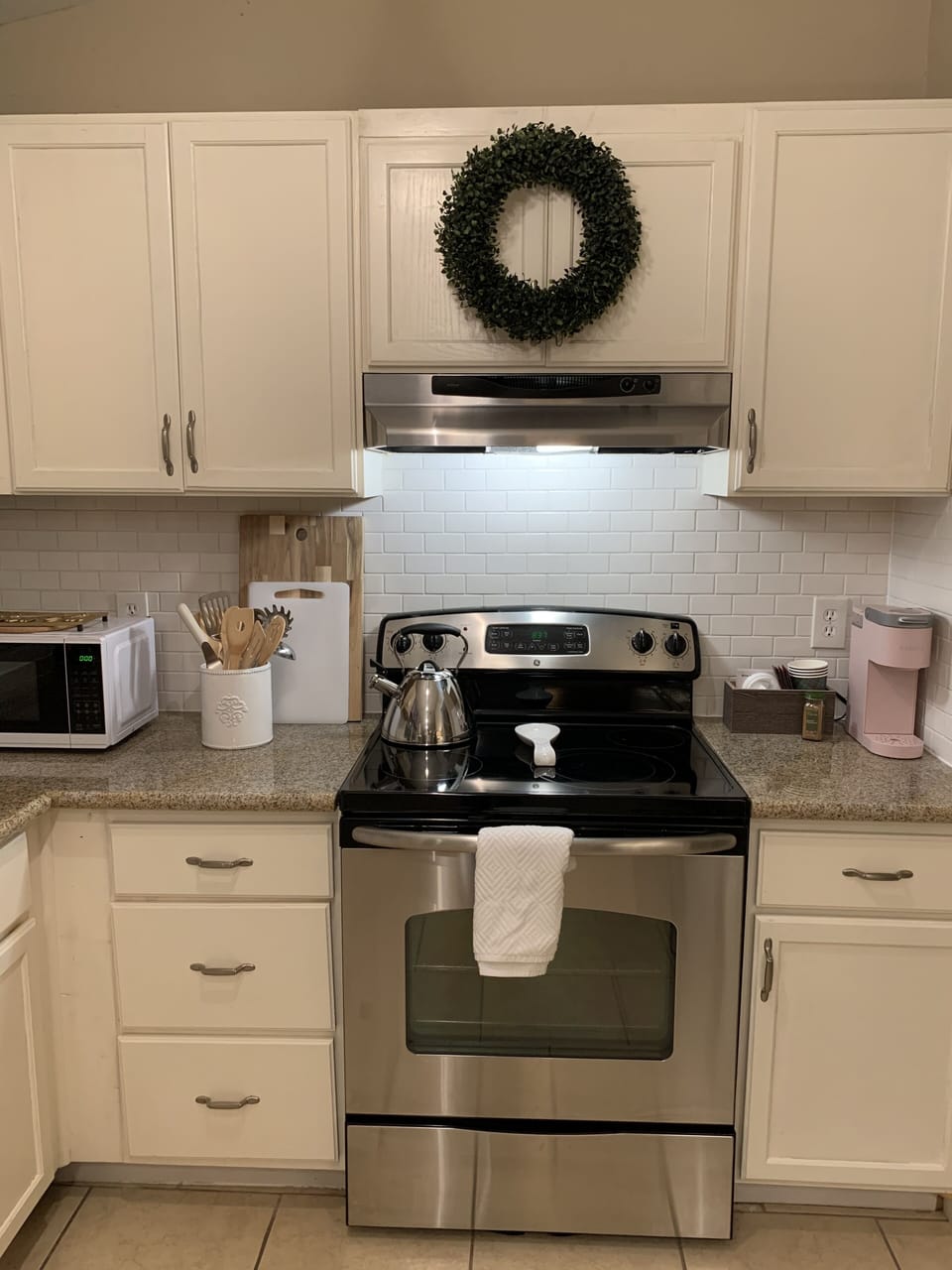 This kitchen has everything you need to enjoy the amenities of a home.  
