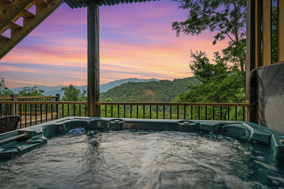 Hot tub on deck overlooking the Smoky Mountains