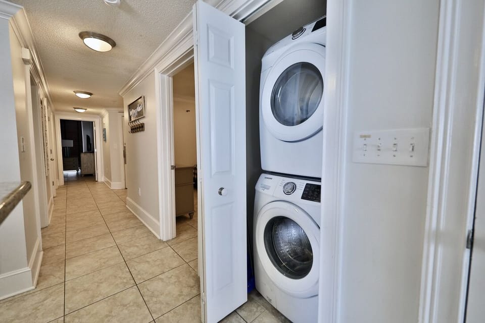 Washer and dryer in unit.