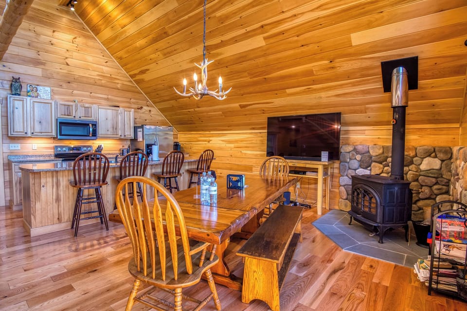 Dining area with fireplace
