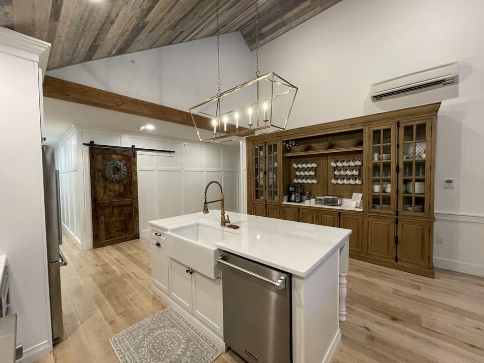 Large, open, fully equipped kitchen. 
