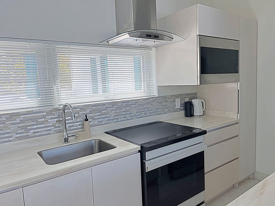 Full kitchen with induction cooktop and multi-function range with air-fryer