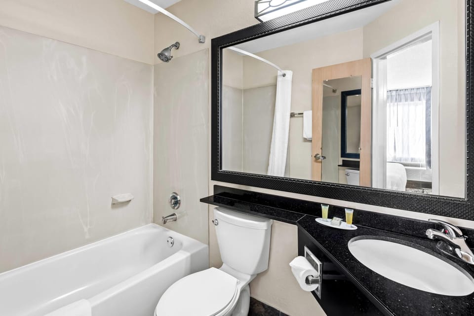 Room, 1 King Bed, Non Smoking | Bathroom | Combined shower/tub, free toiletries, hair dryer, towels