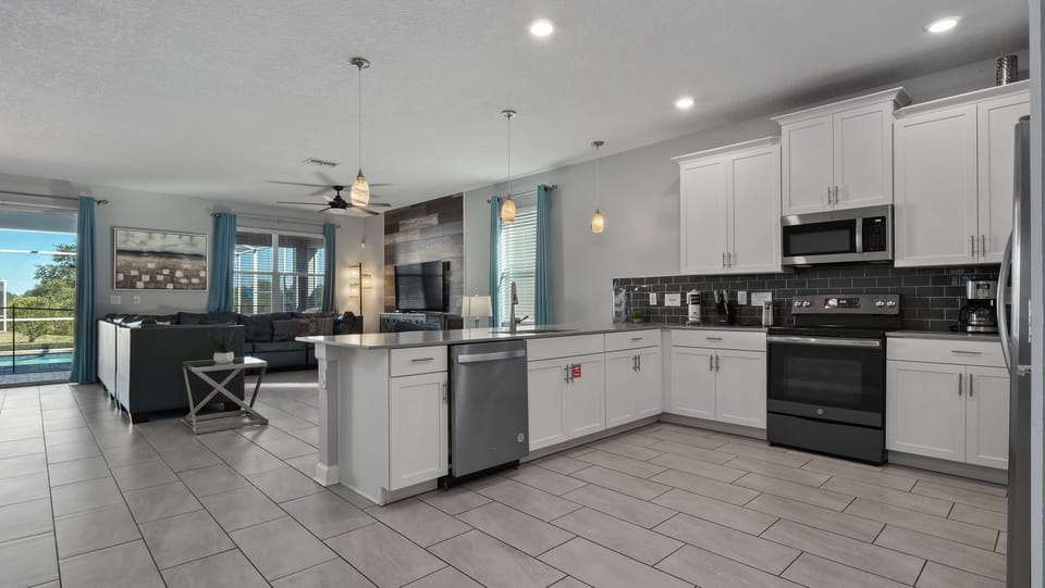 Gorgeous Modern Kitchen and Living Room Area