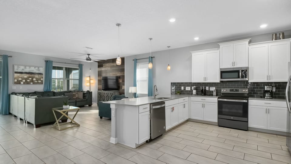 Gorgeous Modern Kitchen and Living Room Area