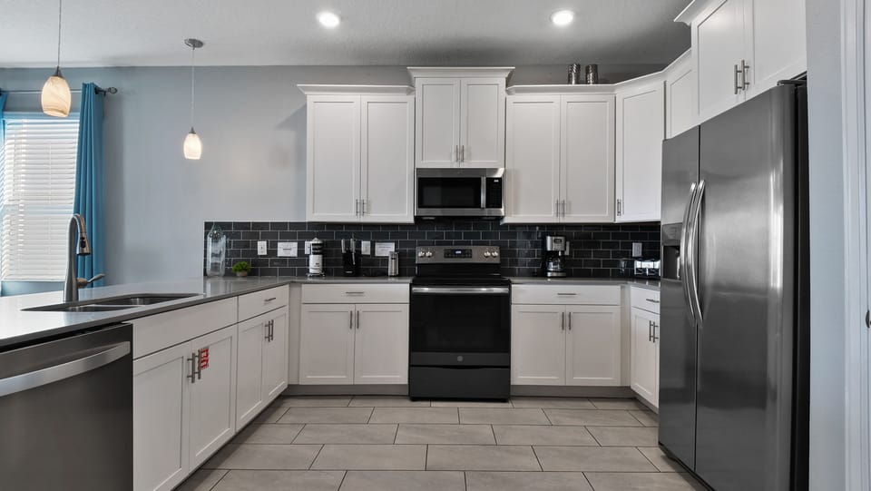 Gorgeous Modern Kitchen with Coffeemaker, Toaster and Kitchen Starter Essentials
