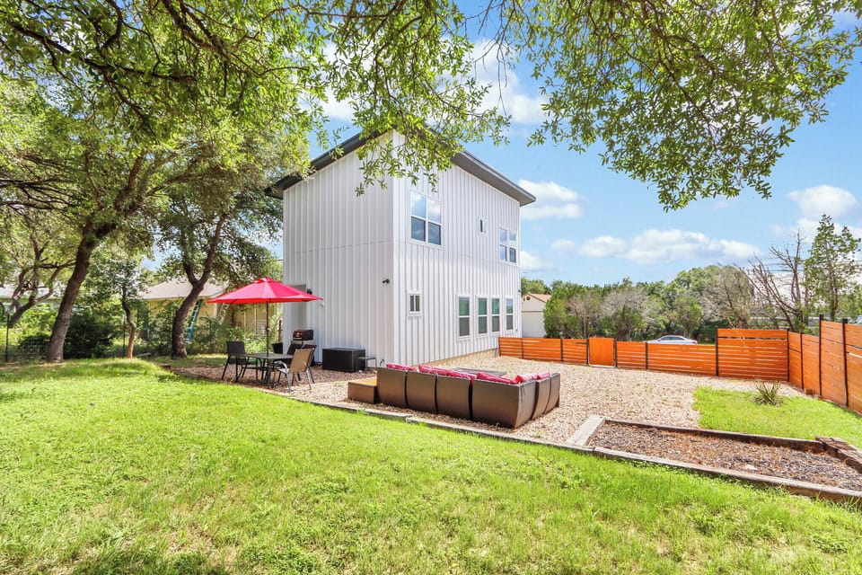 View from the left side of the yard looking at the home.