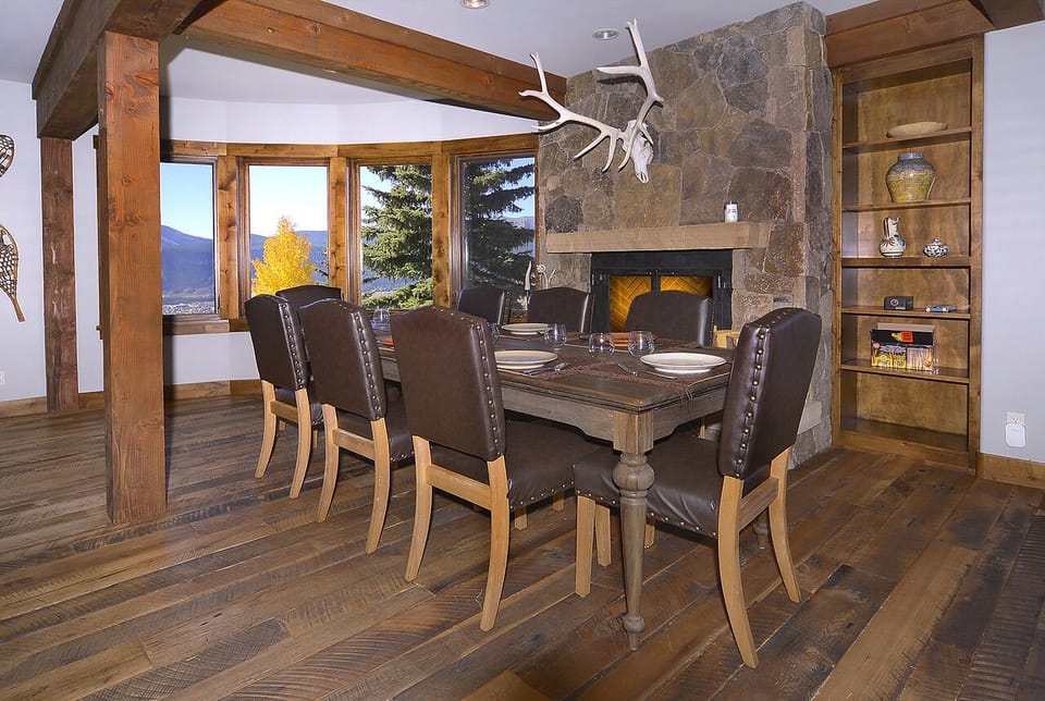 Dining room with seating for 10, fireplace