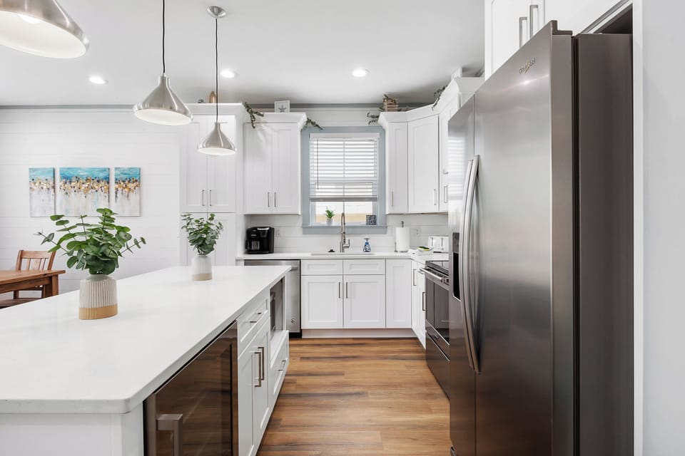The kitchen offers plenty of counter space.
