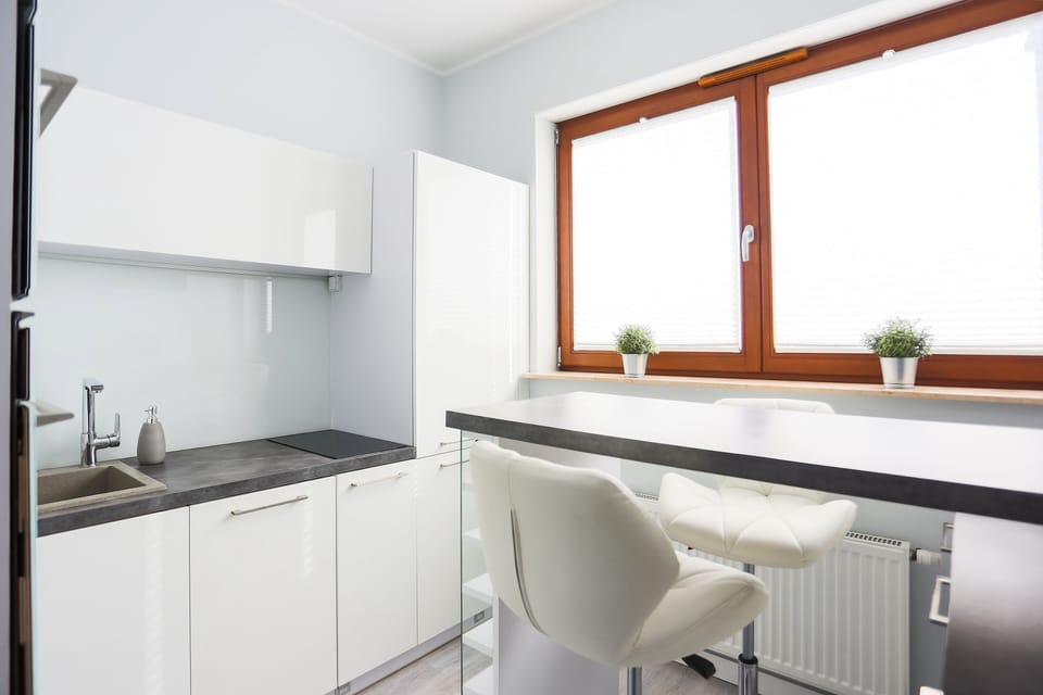 Standard Apartment | Private kitchen | Electric kettle, toaster, cookware/dishes/utensils, dining tables