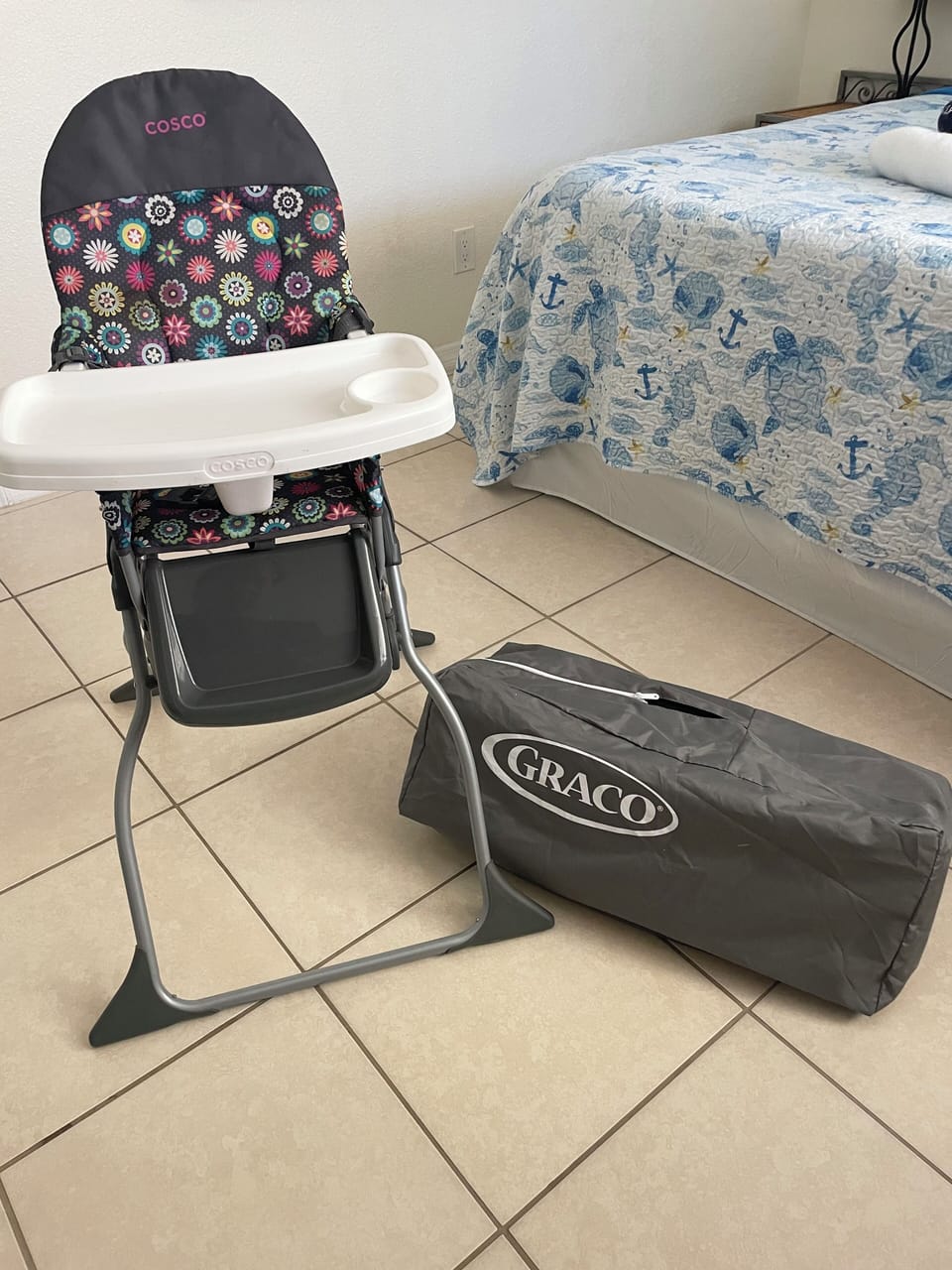Childs highchair, and Graco Pack 'n Play provided.