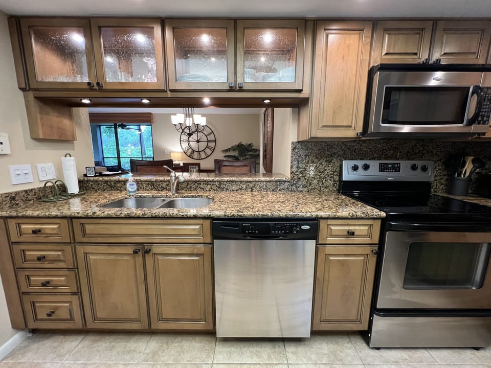Kitchen look into dining area.