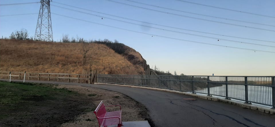 North Saskatchewan River Trail with a relaxation benches on the way.
