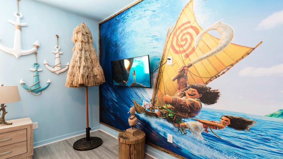 Adventure-themed room with nautical decor and vibrant island vibes!