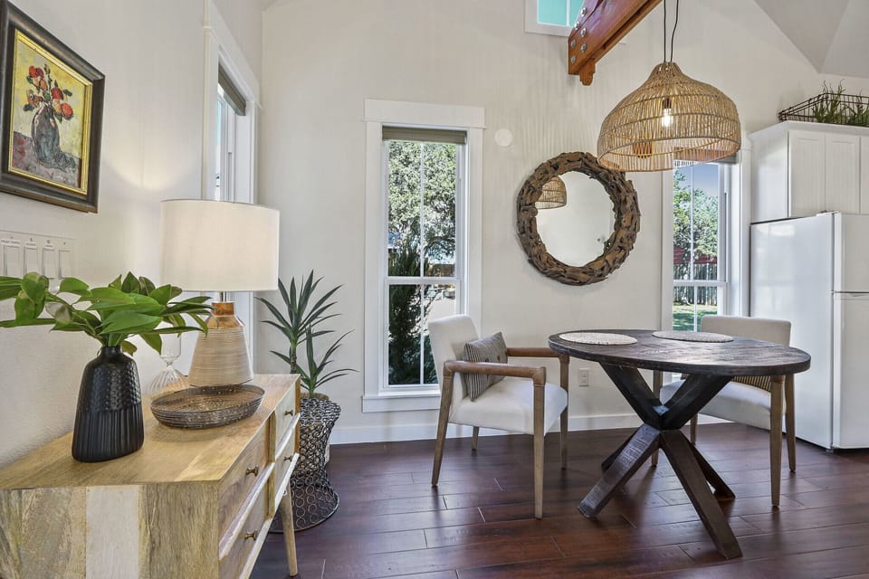 When you enter the cottage area, the dining area will be to your left.