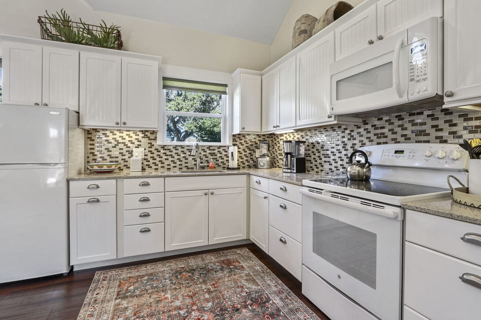 Closer view of appliances and counter space.