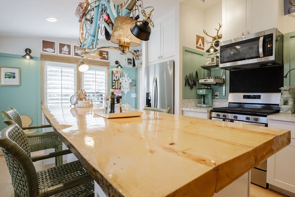 modern kitchen with live edge slab counter island 