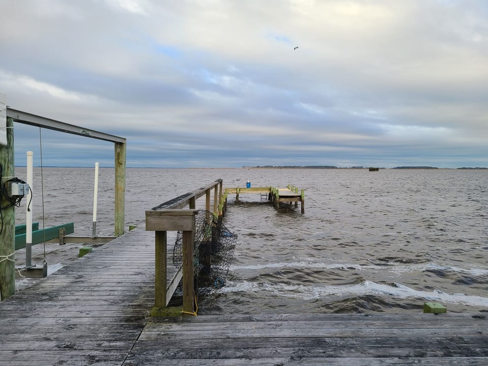 Your own private dock with crab pot.