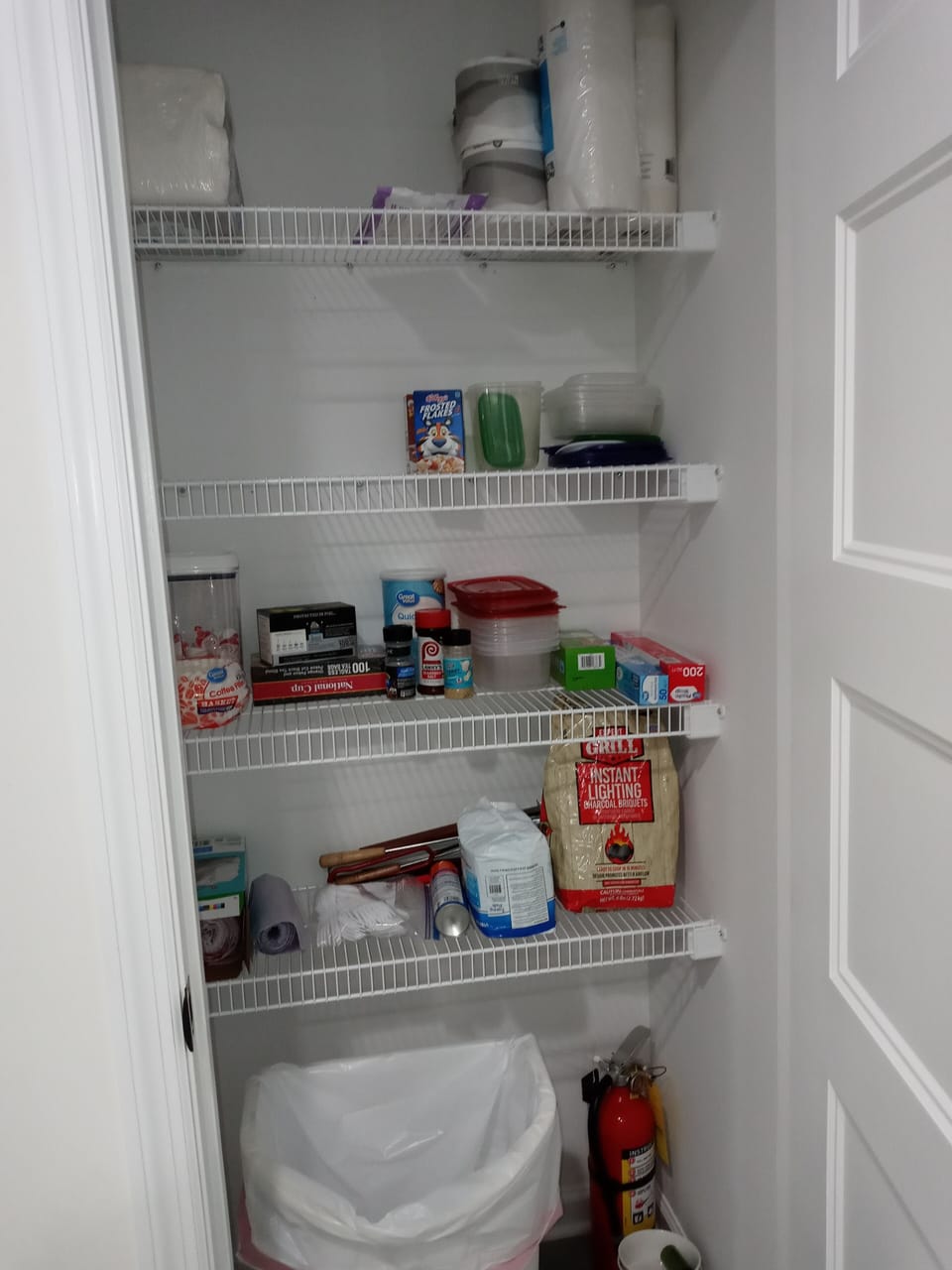 Pantry with starter items and fire extinguisher