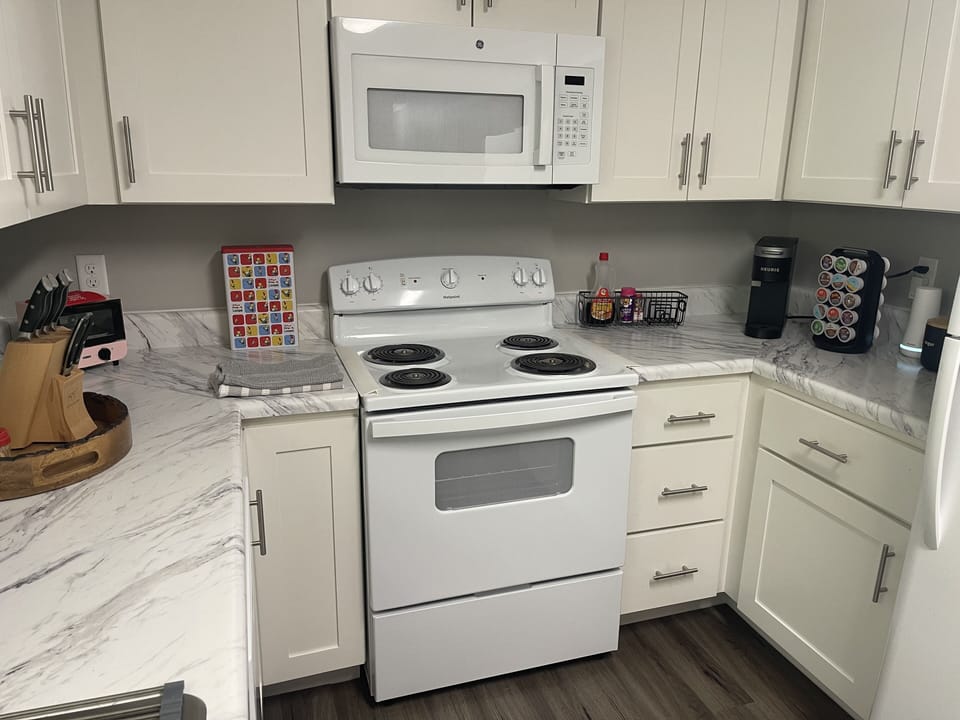 Kitchen is full equipment with all the basic necessities and some extras 