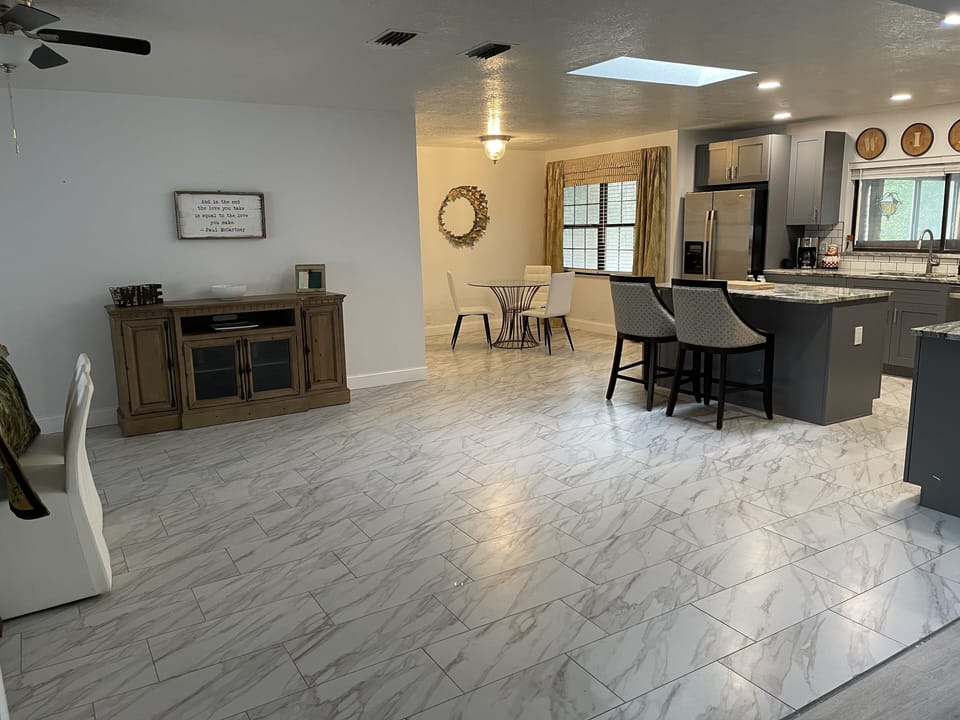 Large, open kitchen/dining room (sorry, DR table & chairs not yet set up)