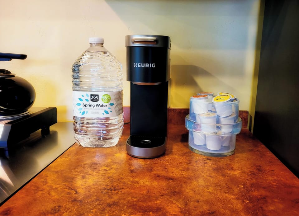 Complimentary water and coffee