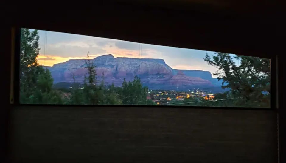 Twilight views of the town below from the private cottage window.  Inspiring!