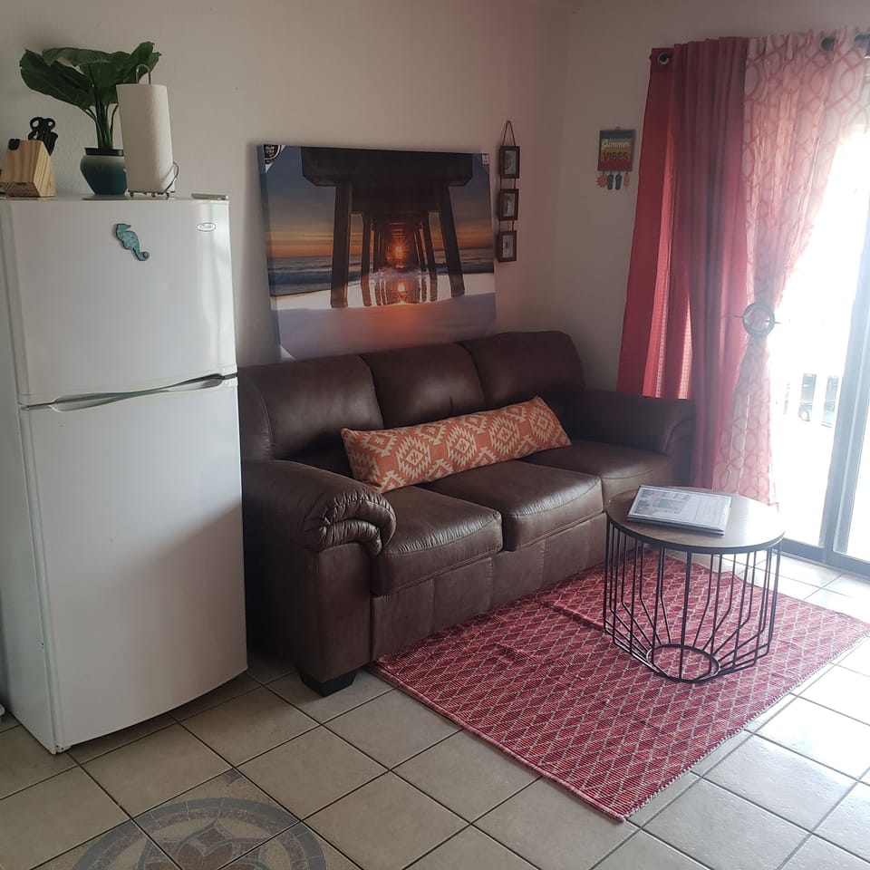 Living room with full pull out couch bed