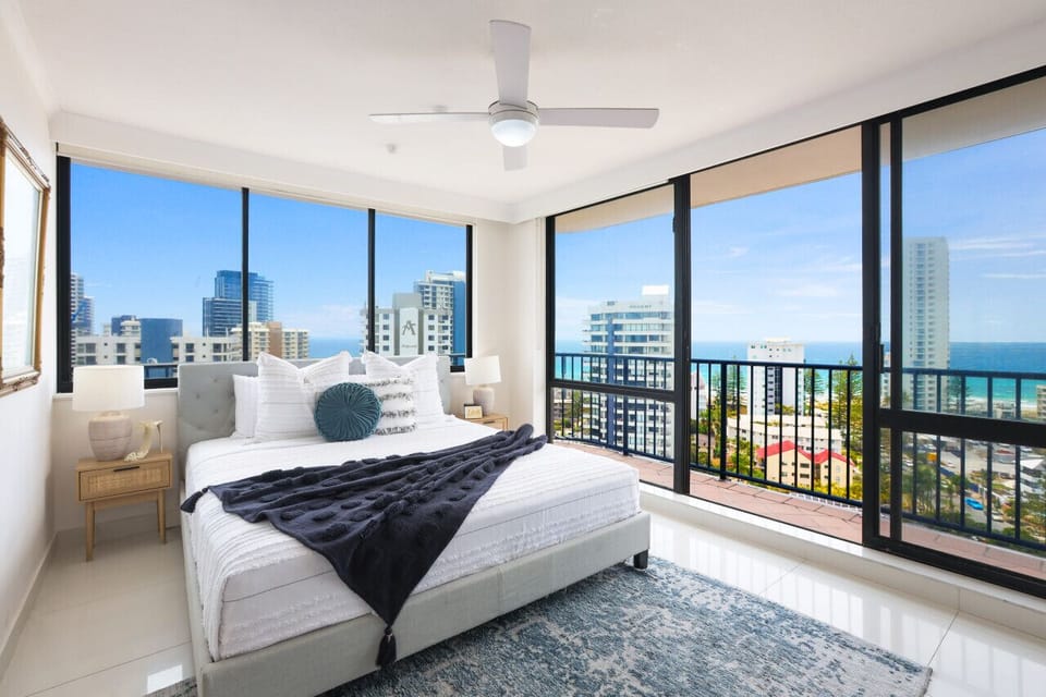 Main bedroom with King bed and views of the beach
