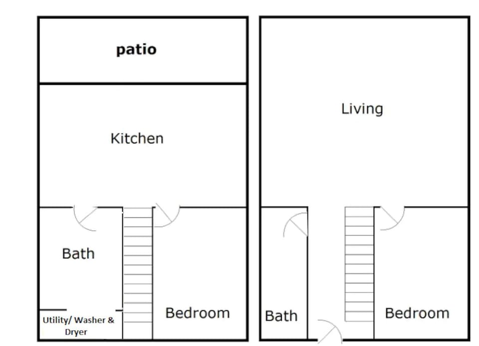 Floorplan of the home. Left (lower level), right (main floor)