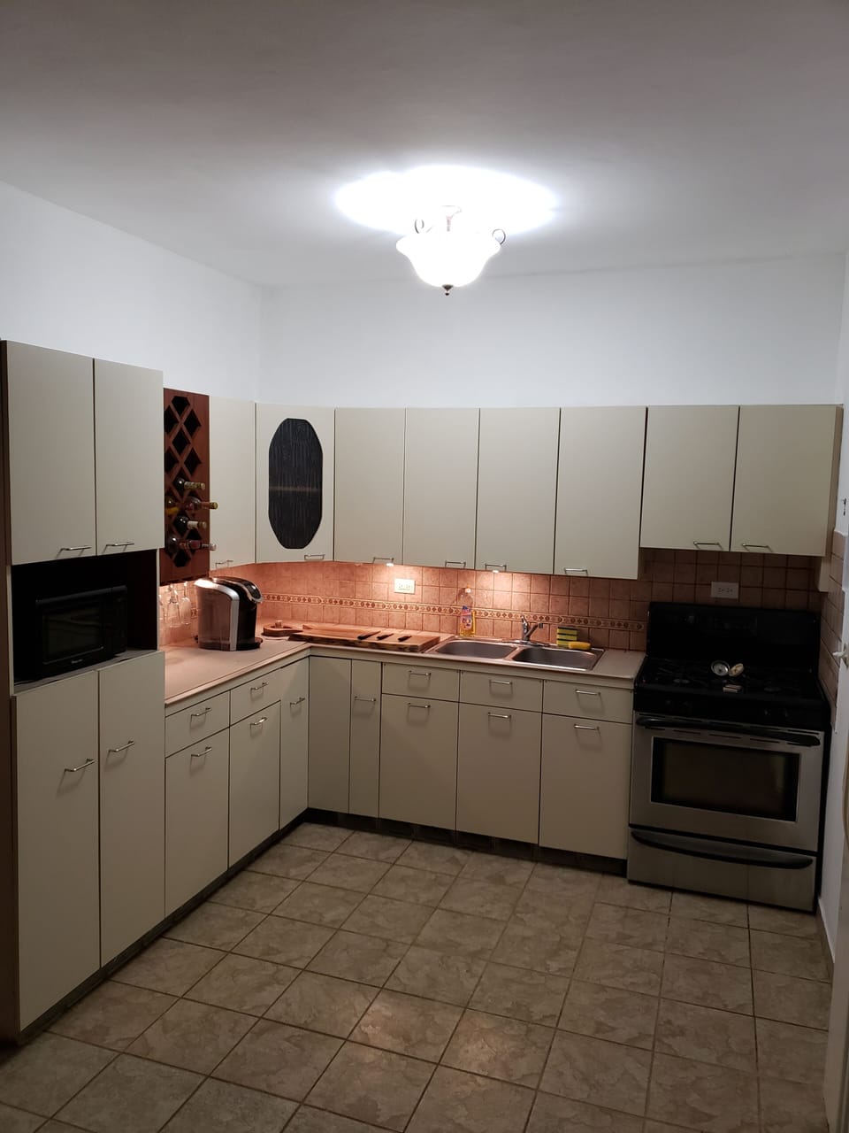kitchen with keurig coffee machine & microwave. no dishwasher 