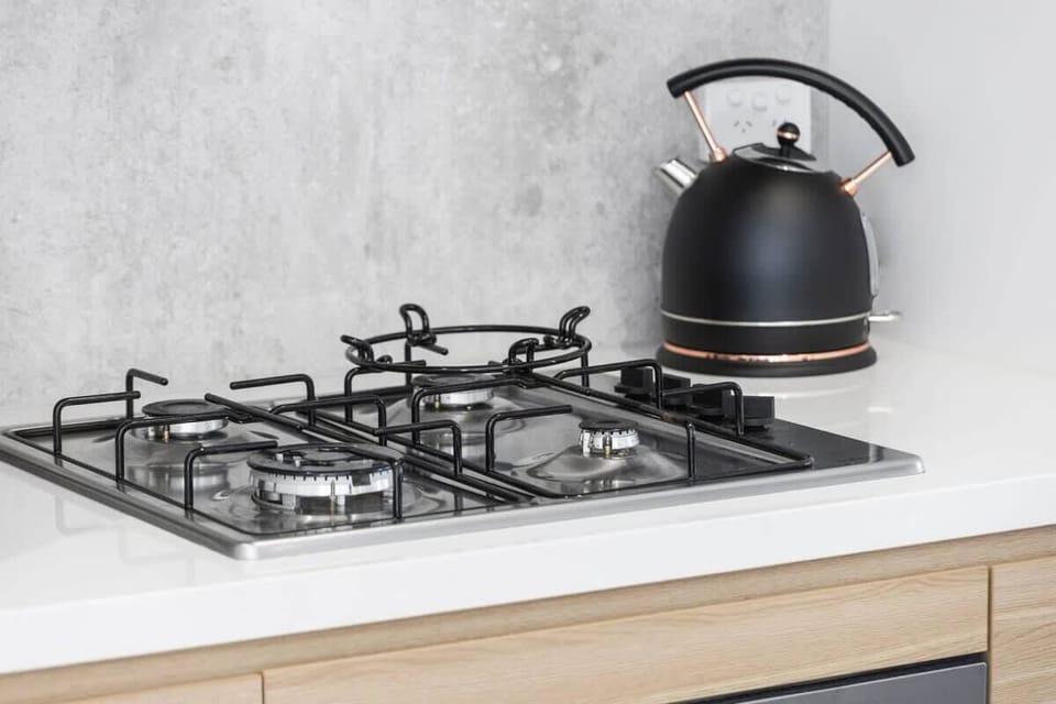 Stainless-steel appliances and everything you need to cook during your stay