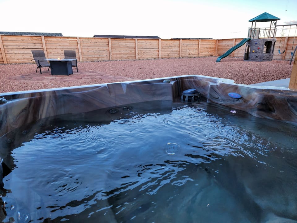 View from the hot tub towards the backyard