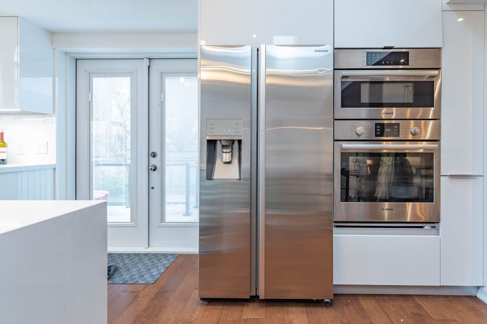 Stainless steel appliances in your modern, large kitchen