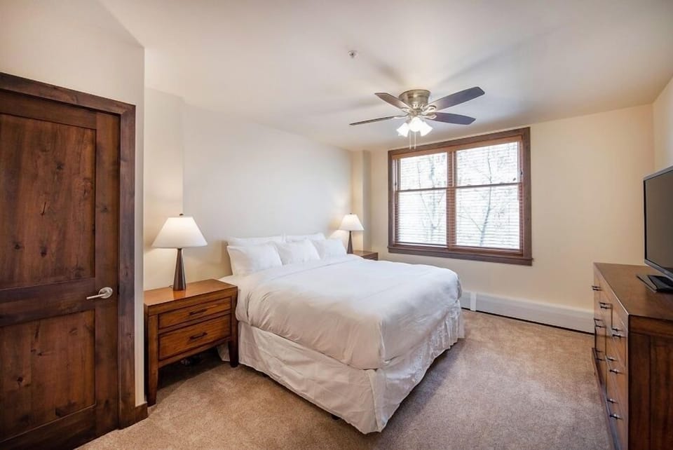 Indoors, Ceiling Fan, Screen, Bed, Furniture