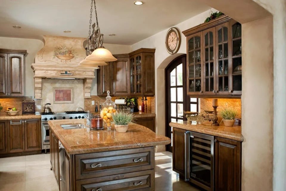 Step into your gourmet kitchen where warm wood cabinetry and gleaming granite countertops invite you to cook and gather. Elegant archways and designer pendant lighting create a welcoming atmosphere for culinary adventures.