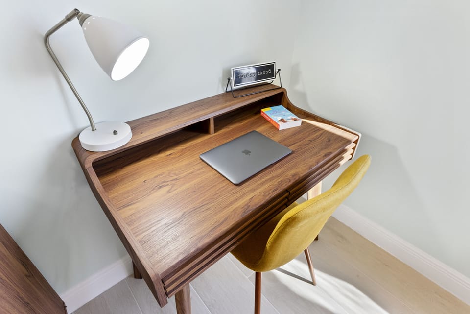 A desk is available in case you need to work from home